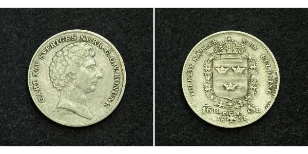 1/16 Riksdaler Suecia Plata Carlos XIV Juan de Suecia (1763-1844)