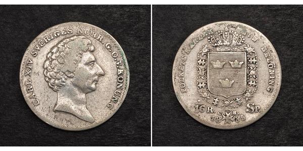 1/16 Riksdaler Швеция Серебро Карл XIV Юхан король Швеции (1763-1844)