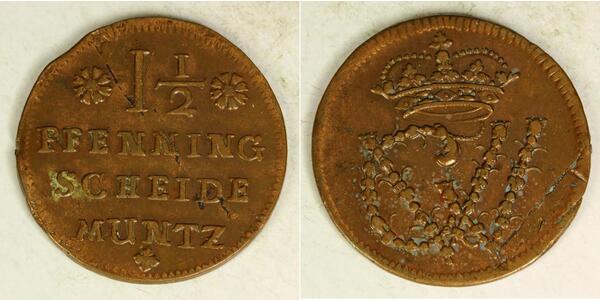 1-1/2 Pfennig States of Germany Copper 