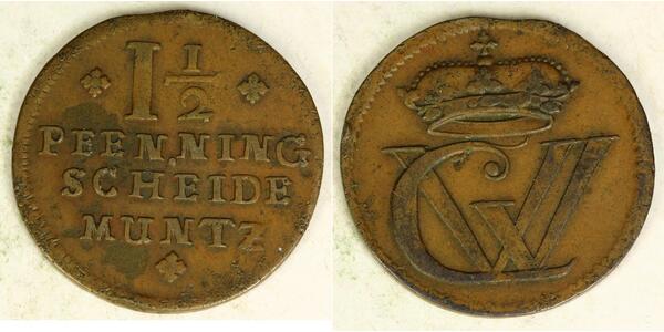 1-1/2 Pfennig Stati federali della Germania Rame 