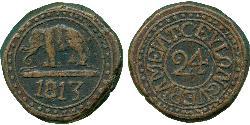 1/24 Rixdollar / 2 Stiver Sri Lanka/Ceylon Copper 