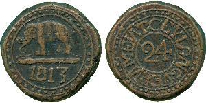 1/24 Rixdollar / 2 Stiver Sri Lanka/Ceylon Copper 