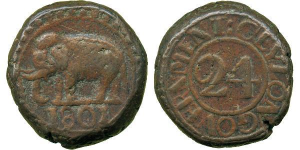 1/24 Rixdollar / 2 Stiver Sri Lanka/Ceylon Copper 