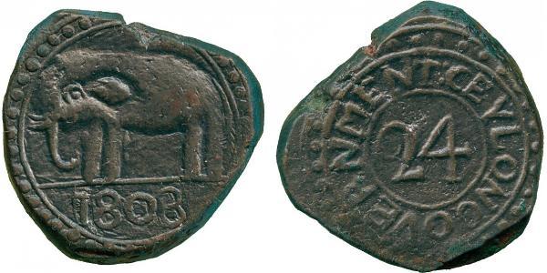 1/24 Rixdollar / 2 Stiver Sri Lanka/Ceylon Copper 