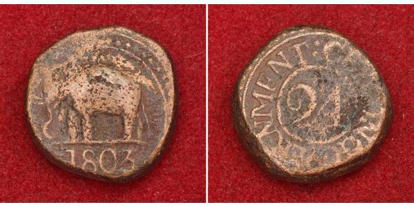 1/24 Rixdollar / 2 Stiver Sri Lanka/Ceylon Copper 