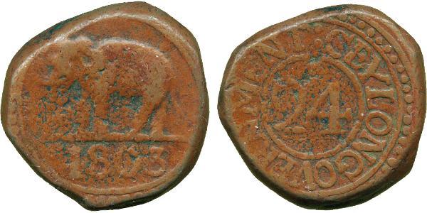 1/24 Rixdollar / 2 Stiver Sri Lanka/Ceylon Copper 
