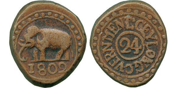 1/24 Rixdollar / 2 Stiver Sri Lanka/Ceylon 銅 