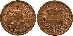 1/2 Anna British Raj (1858-1947) Copper 