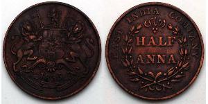 1/2 Anna British Raj (1858-1947) Copper 