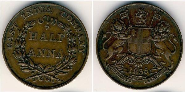 1/2 Anna British Raj (1858-1947) Copper 