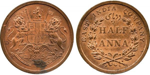 1/2 Anna British Raj (1858-1947) Copper 