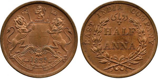 1/2 Anna British Raj (1858-1947) Copper 