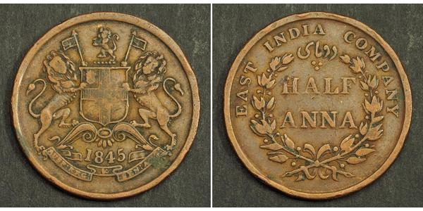 1/2 Anna British Raj (1858-1947) Copper 