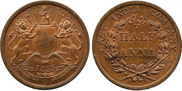 1/2 Anna British Raj (1858-1947) Copper 