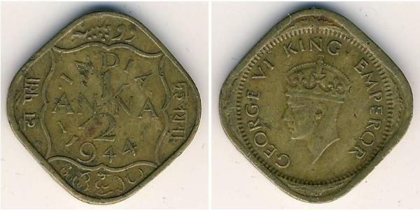1/2 Anna Raj britannique (1858-1947) Nickel/Laiton 