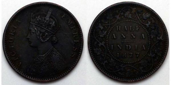 1/2 Anna 英属印度 (1858 - 1947)  维多利亚 (英国君主)