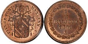 1/2 Baiocco Estados Pontificios (752-1870) Cobre Pío IX (1792- 1878)