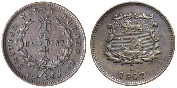 1/2 Cent Borneo Septentrional (1882-1963) Bronce 