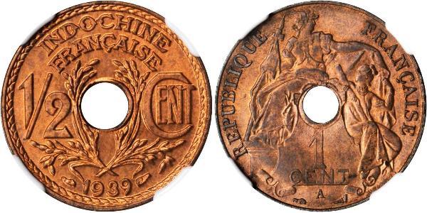 1/2 Cent Indochine française (1887-1954) Bronze 