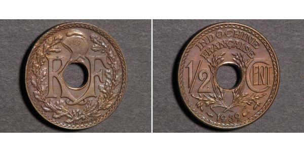 1/2 Cent Indocina francese (1887-1954) Bronzo 