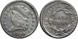 1/2 Cent Estados Unidos de América (1776 - ) Cobre 