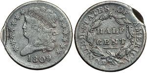 1/2 Cent Estados Unidos de América (1776 - ) Cobre 