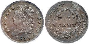 1/2 Cent Estados Unidos de América (1776 - ) Cobre 