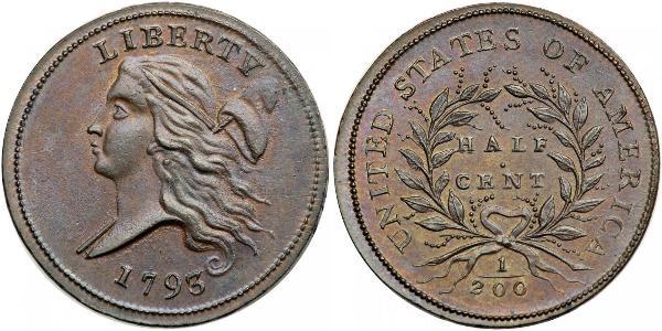 1/2 Cent Estados Unidos de América (1776 - ) Cobre 