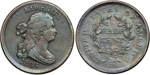 1/2 Cent Estados Unidos de América (1776 - ) Cobre 