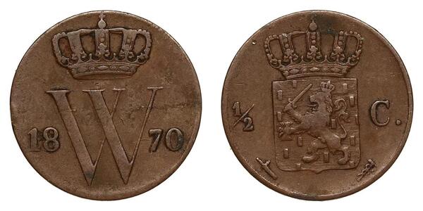 1/2 Cent Reino de los Países Bajos (1815 - ) Cobre Guillermo III de los Países Bajos