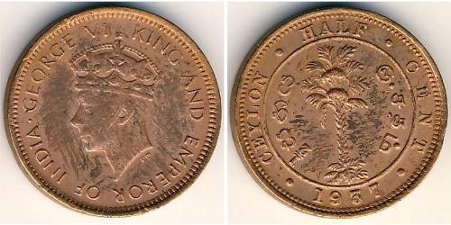 1/2 Cent Sri Lanka Cobre Jorge VI (1895-1952)