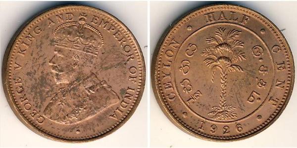 1/2 Cent Sri Lanka/Ceylon Copper George V of the United Kingdom (1865-1936)