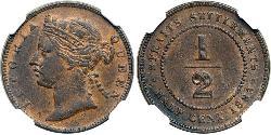 1/2 Cent Insediamenti dello Stretto (1826 - 1946) Rame 