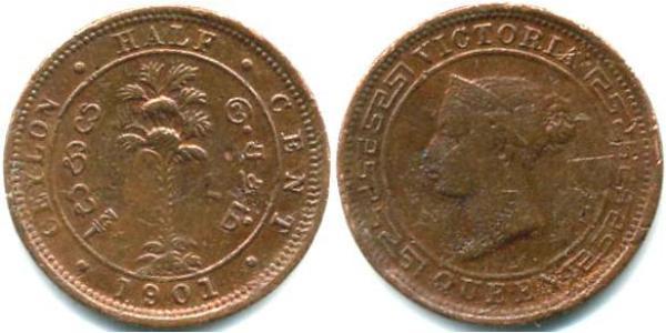 1/2 Cent Sri Lanka Rame Vittoria (1819 - 1901)
