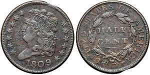 1/2 Cent 美利堅合眾國 (1776 - ) 銅 