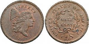 1/2 Cent 美利堅合眾國 (1776 - ) 銅 