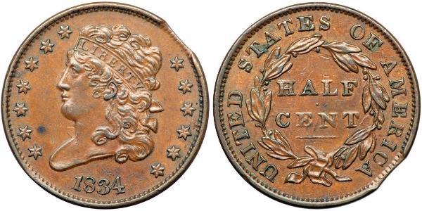 1/2 Cent 美利堅合眾國 (1776 - ) 銅 