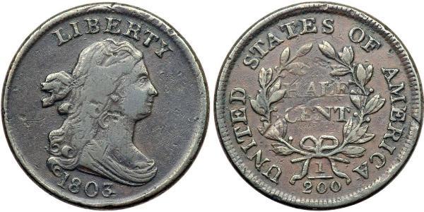 1/2 Cent 美利堅合眾國 (1776 - ) 銅 