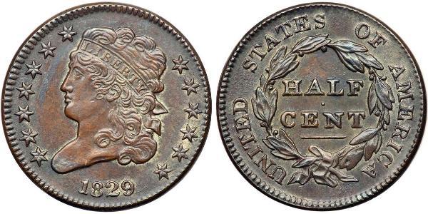 1/2 Cent 美利堅合眾國 (1776 - ) 銅 