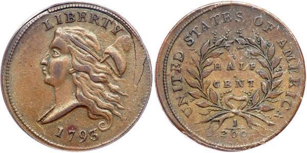 1/2 Cent 美利堅合眾國 (1776 - ) 銅 