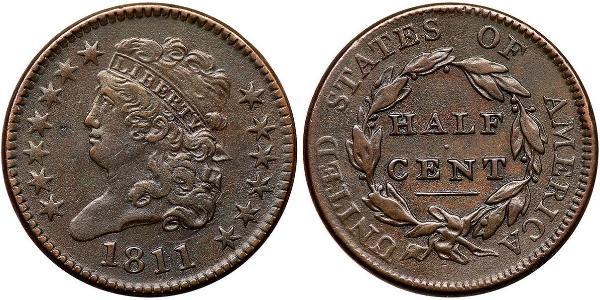 1/2 Cent 美利堅合眾國 (1776 - ) 銅 