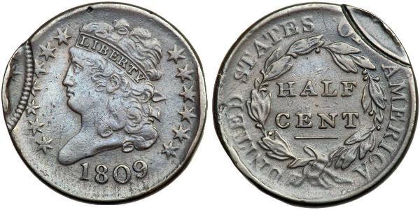 1/2 Cent 美利堅合眾國 (1776 - ) 銅 