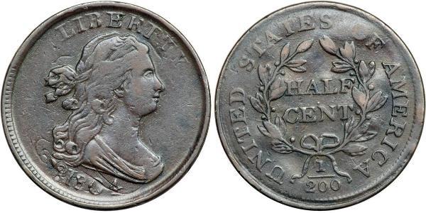 1/2 Cent 美利堅合眾國 (1776 - ) 銅 