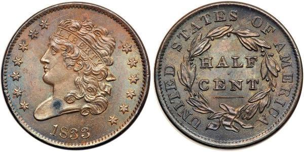 1/2 Cent 美利堅合眾國 (1776 - ) 銅 