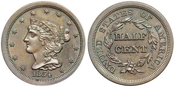 1/2 Cent 美利堅合眾國 (1776 - ) 銅 