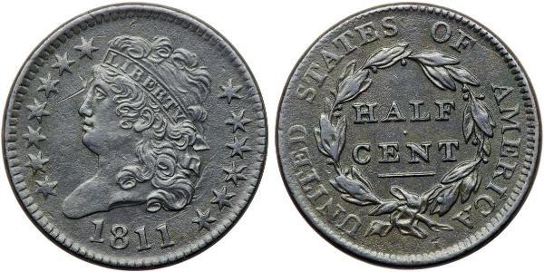 1/2 Cent 美利堅合眾國 (1776 - ) 銅 