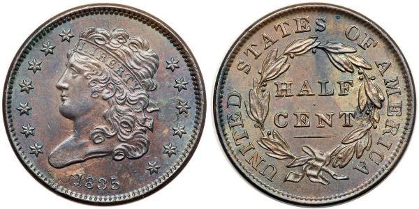 1/2 Cent 美利堅合眾國 (1776 - ) 銅 