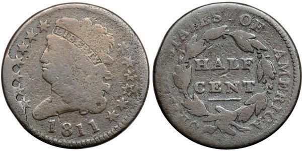 1/2 Cent 美利堅合眾國 (1776 - ) 銅 