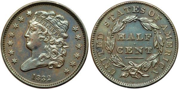1/2 Cent 美利堅合眾國 (1776 - ) 銅 