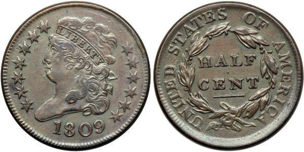 1/2 Cent 美利堅合眾國 (1776 - ) 銅 